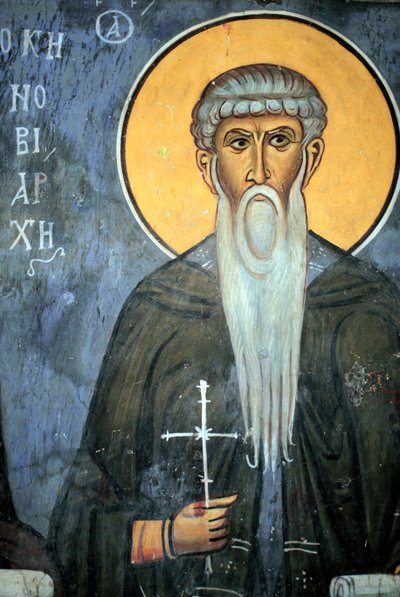 San Arsenio: Affresco bizantino del XIV secolo (1332) Nartece, parete sud della chiesa della Vergine Phorbiotissa, sito UNESCO di Asinou, regione di Troodos, Cipro da Unbekannt