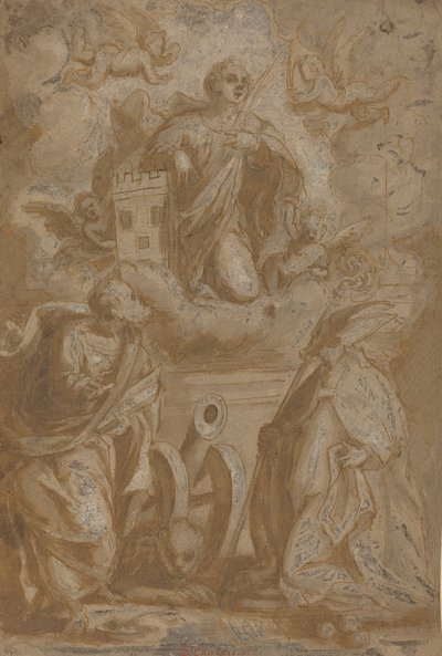 Santa Barbara in gloria con i santi Nicola e Girolamo da Unbekannt