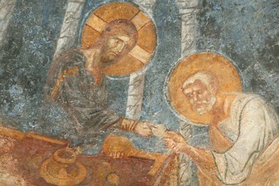 Affresco nella chiesa di San Nicola: Gesù con apostolo, Myra, Turchia da Unbekannt