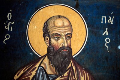 San Paolo: Affresco bizantino del XIV secolo (1332) Nartece, parete sud della chiesa della Vergine Phorbiotissa, sito UNESCO di Asinou, regione di Troodos, Cipro da Unbekannt