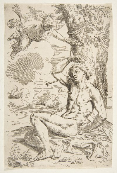 San Sebastiano trafitto da frecce e legato a un albero, copia da Cantarini, ca. 1639 o dopo da Unbekannt