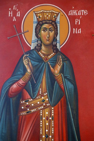 Santa Caterina, affresco nella chiesa della Santa Croce, Pedoulas, 20150510, Pedoulas, Cipro da Unbekannt
