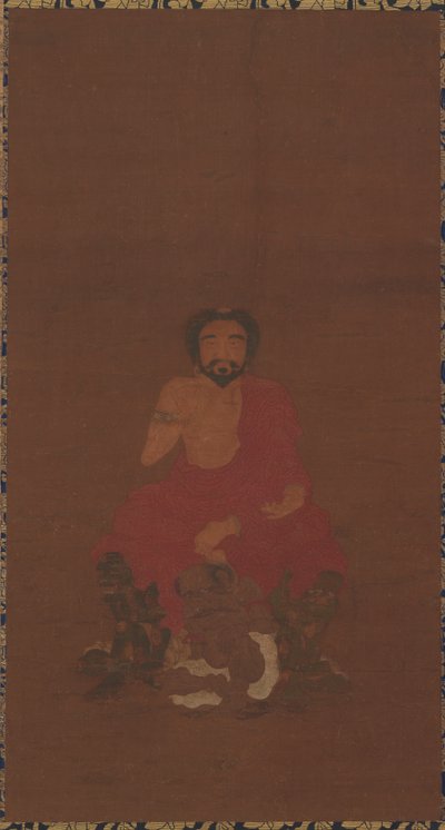 Sakyamuni seduto su tre creature demoniache da Unbekannt