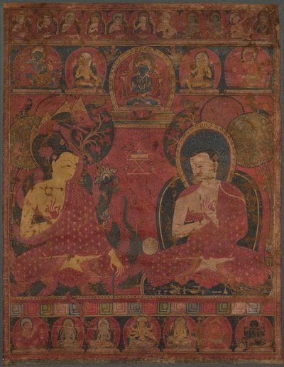 Sakyamuni con un discepolo Thangka, 14° secolo da Unbekannt