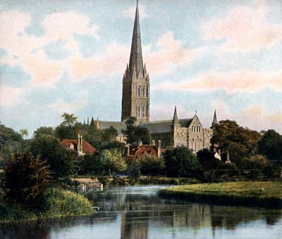 Cattedrale di Salisbury vista dal fiume Avon, Salisbury, Wiltshire, inizio XX secolo da Unbekannt