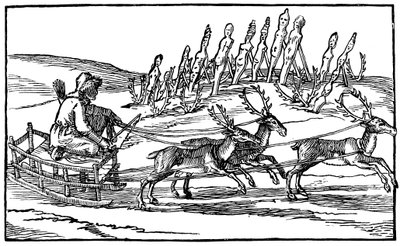 Samoiedo che viaggia su una slitta trainata da renne, fine XVI-inizio XVII secolo da Unbekannt