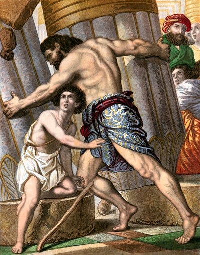Sansone abbatte il Tempio di Dagon, dio dei Filistei, metà XIX secolo da Unbekannt
