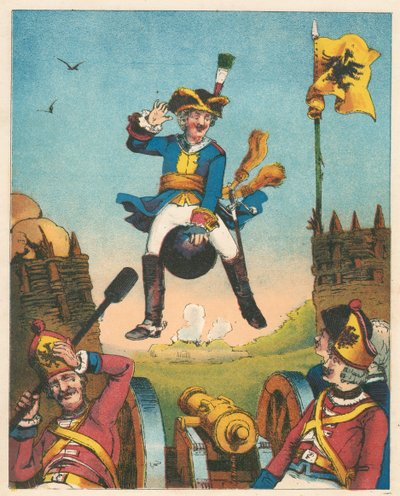 Scena da Le avventure del Barone di Munchausen di Rudolph Erich Raspe, c1850 da Unbekannt