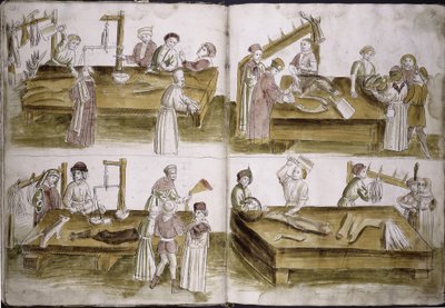 Scena di vita di mercato con macellai da: Ulrich Richental Cronaca del Concilio di Costanza, 1414-1418 da Unbekannt