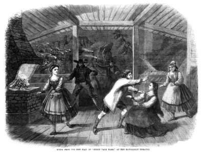 Scena dalla commedia Sunny Vale Farm, rappresentata al Haymarket Theatre, Londra, 1864 da Unbekannt