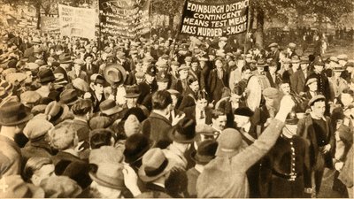 Manifestanti scozzesi, proteste contro il Means Test, Hyde Park, Londra, 1932, 1933 da Unbekannt