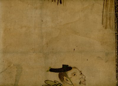 Dipinto montato su rotolo raffigurante una tradizionale coppia comica giapponese conosciuta come manzai da Unbekannt