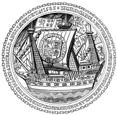 Sigillo e autografo del Lord High Admiral, Charles, Lord Howard di Nottingham, 1585 da Unbekannt