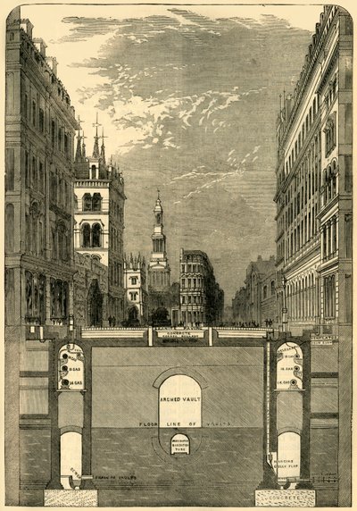 Sezione del Viadotto di Holborn, mostrando le metropolitane, c1876 da Unbekannt