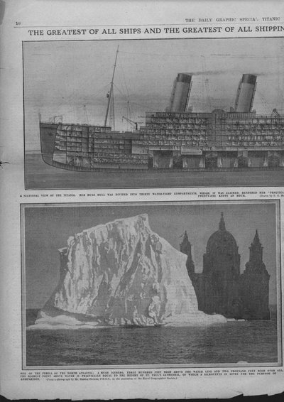 Diagramma sezionale del Titanic, e iceberg, 20 aprile 1912 da Unbekannt