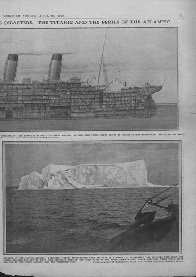 Diagramma sezionale del Titanic e iceberg, 20 aprile 1912 da Unbekannt