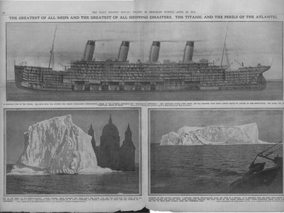 Diagramma sezionale del Titanic e iceberg da Unbekannt