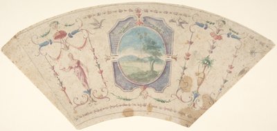 Design semicircolare con grottesche e un medaglione centrale contenente un paesaggio, XVIII sec. da Unbekannt