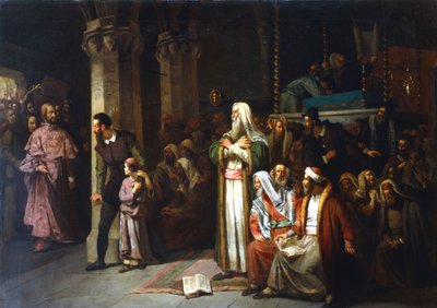 Servizio nella sinagoga durante la lettura della Torah, 1868 da Unbekannt