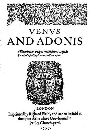 Prima opera pubblicata di Shakespeare - 1ª edizione di Venere e Adone da Unbekannt