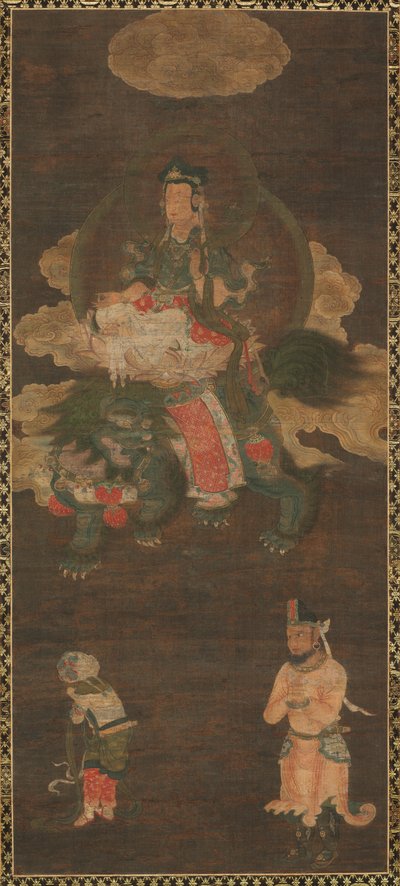 Triade di Shakyamuni: Buddha assistito da Manjushri e Samantabhadra Bodhisattva con Leone, fine 1300 da Unbekannt