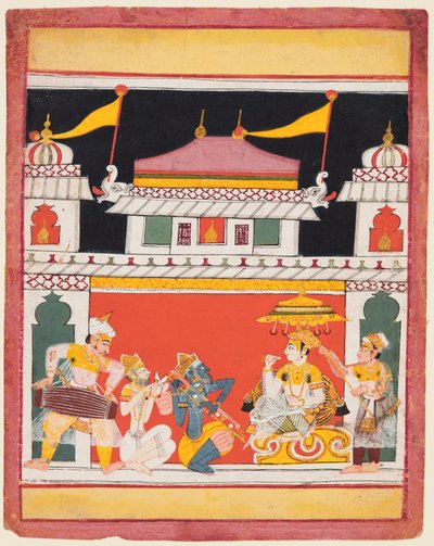 Shri Raga, da una serie di Ragamala, Tre musicisti si esibiscono davanti a un nobile, c. 1650 da Unbekannt