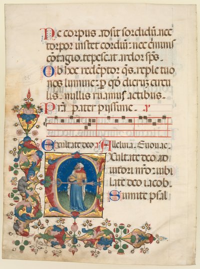 Foglio singolo estratto da un Salterio corale: Iniziale E[xultate Deo] con Re Davide che suona, c. 1408 da Unbekannt
