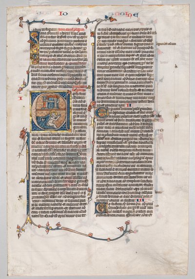 Foglio singolo da una Bibbia: Iniziale E[t factum est] con Giona inghiottito dalla balena, c. 1290 da Unbekannt
