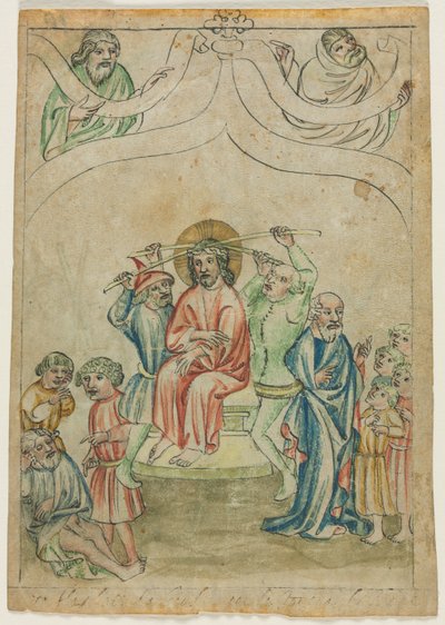Foglio singolo da una Biblia Pauperum: Cristo che porta la croce (verso), c. 1410 da Unbekannt
