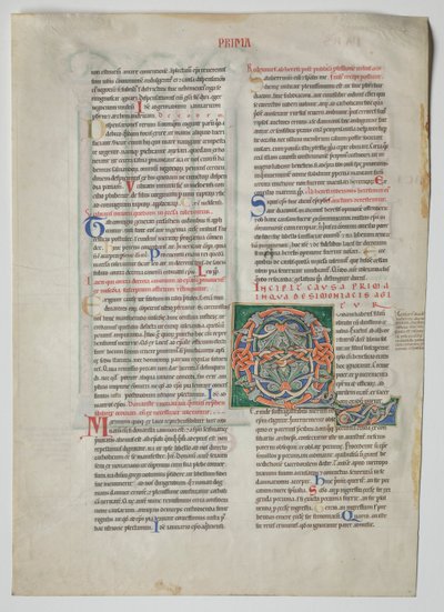 Foglio singolo da un Decretum di Graziano: Iniziale decorata Q[uidam habens filium obtulit], c1160-1165 da Unbekannt