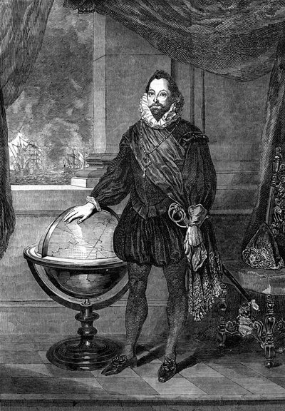 Sir Francis Drake, navigatore, marinaio e pirata del XVI secolo, 1851 da Unbekannt