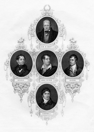 Sir Walter Scott, Thomas Moore, Lord Byron, Robert Burns, Thomas Campbell, 1877 da Unbekannt