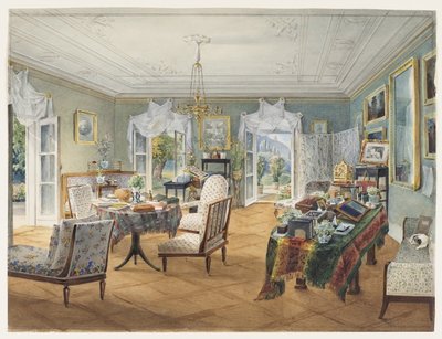 Salotto in una tenuta di campagna, 1830-1840 da Unbekannt