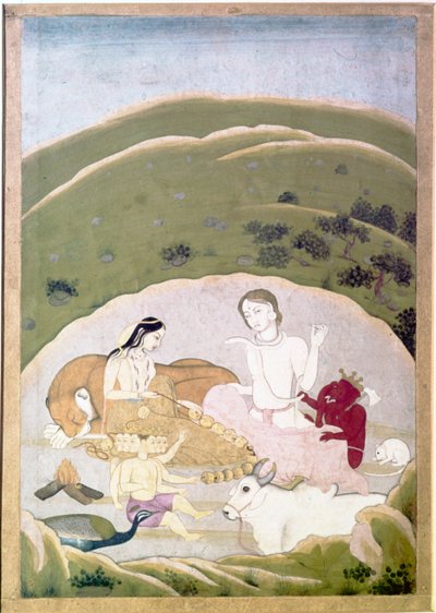 Siva e Parvati con i loro figli, Ganesh e Karttikgya sul Monte Kailash, c. 1745 da Unbekannt