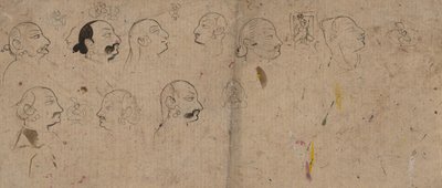 Pagina di schizzi di studi facciali, probabilmente Maharao Kishor Singh, ca. 1830 da Unbekannt