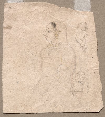 Schizzo di una donna con un elefante e altri animali sul retro, 1700s da Unbekannt