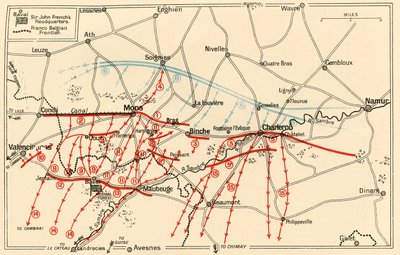 Schizzo delle principali operazioni vicino a Mons e Charleroi, c1914, c1920 da Unbekannt