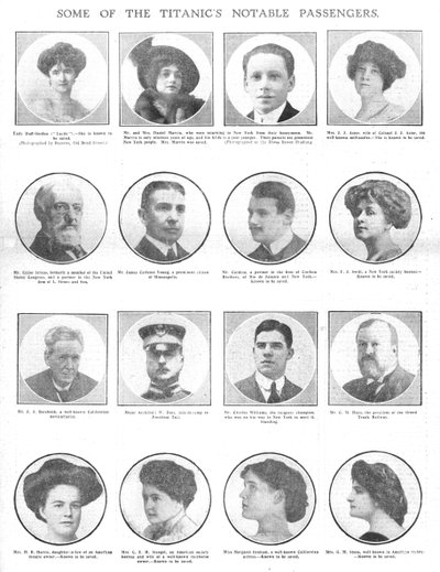 Alcuni dei passeggeri illustri del Titanic, 20 aprile 1912 da Unbekannt