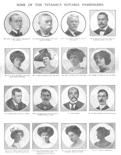 Alcuni dei passeggeri notabili del Titanic, 20 aprile 1912 da Unbekannt