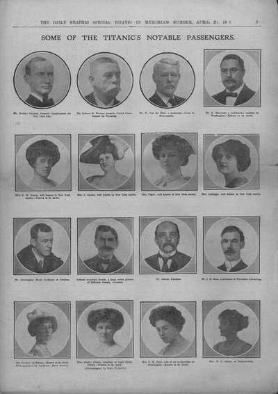 Alcuni dei passeggeri notabili del Titanic, 20 aprile 1912 da Unbekannt