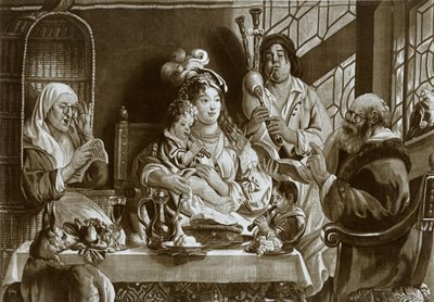 Flauti Soprano e Cornamuse, Arazzo di Bruxelles Disegnato da Jacobus Jordaens, 1948 da Unbekannt