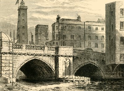 Estremità sud del vecchio ponte di Londra, con la torre di tiro e la chiesa di St. Olaves, nel 1820, c1878 da Unbekannt