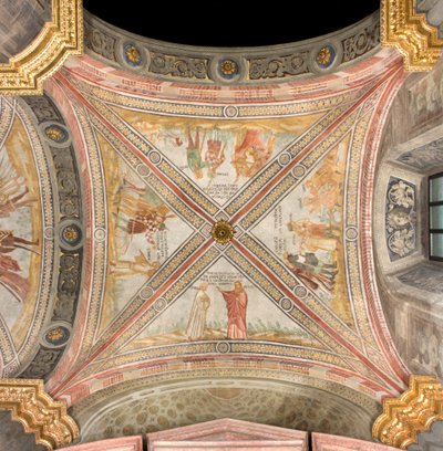 Transetto sud, prima campata est, Giacobbe manda il figlio Giuseppe al pascolo, Complotto dei fratelli per uccidere Giuseppe, Ruben suggerisce di gettarlo nel pozzo, Giuseppe venduto ai mercanti, Cattedrale di Santa Maria Assunta, Duomo, Cremona, Lombardia da Unbekannt