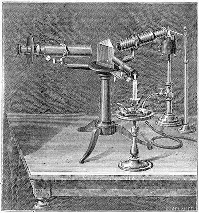 Apparecchio spettroscopico usato da Robert Wilhelm Bunsen e Gustav Robert Kirchhoff, c1895 da Unbekannt