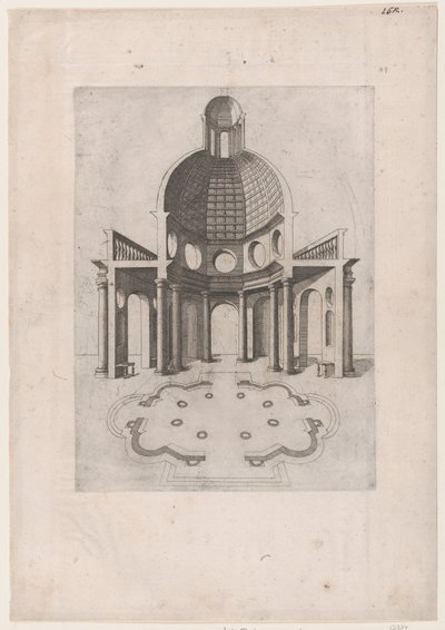 Speculum Romanae Magnificentiae: Interno e pianta di un tempio ottagonale da Unbekannt