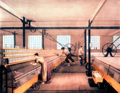 Filatura del cotone con mule autoattive del tipo ideato da Richard Roberts nel 1825 da Unbekannt