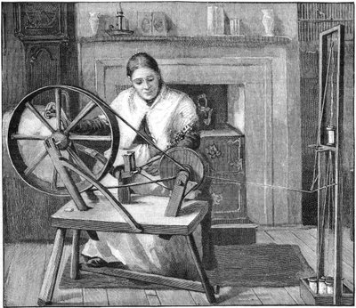 Lavoratrice della seta di Spitalfields che avvolge la seta nel suo cottage, Londra, Inghilterra da Unbekannt