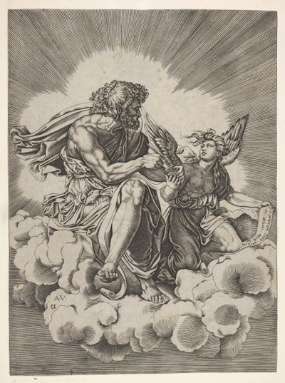 San Matteo, seduto su una nuvola con le gambe incrociate e che intinge una penna in un calamaio, dopo il 1518 da Unbekannt