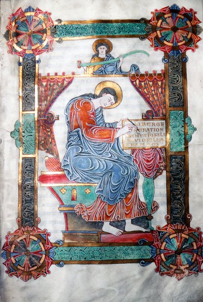 San Matteo che scrive il suo Vangelo, opera anglosassone, c1062-65 da Unbekannt