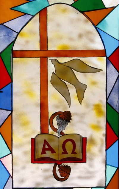 Vetrata: simboli cristiani, Togoville, Togo da Unbekannt